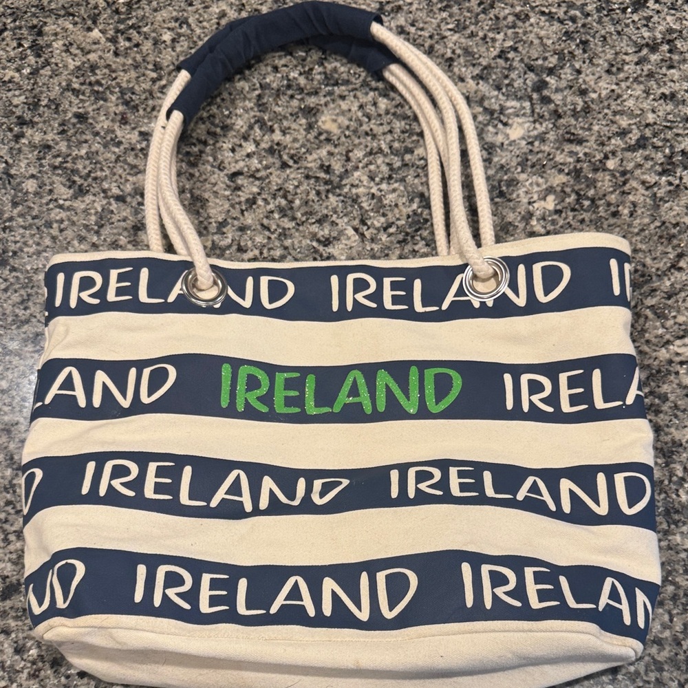 Ireland Canvas Tote Bag - Cream and Navy